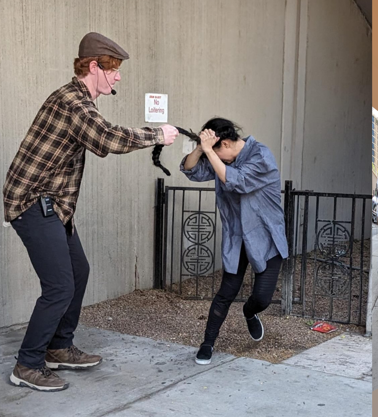 Look Young is dragged out of the Sing Lee laundromat by his hair
